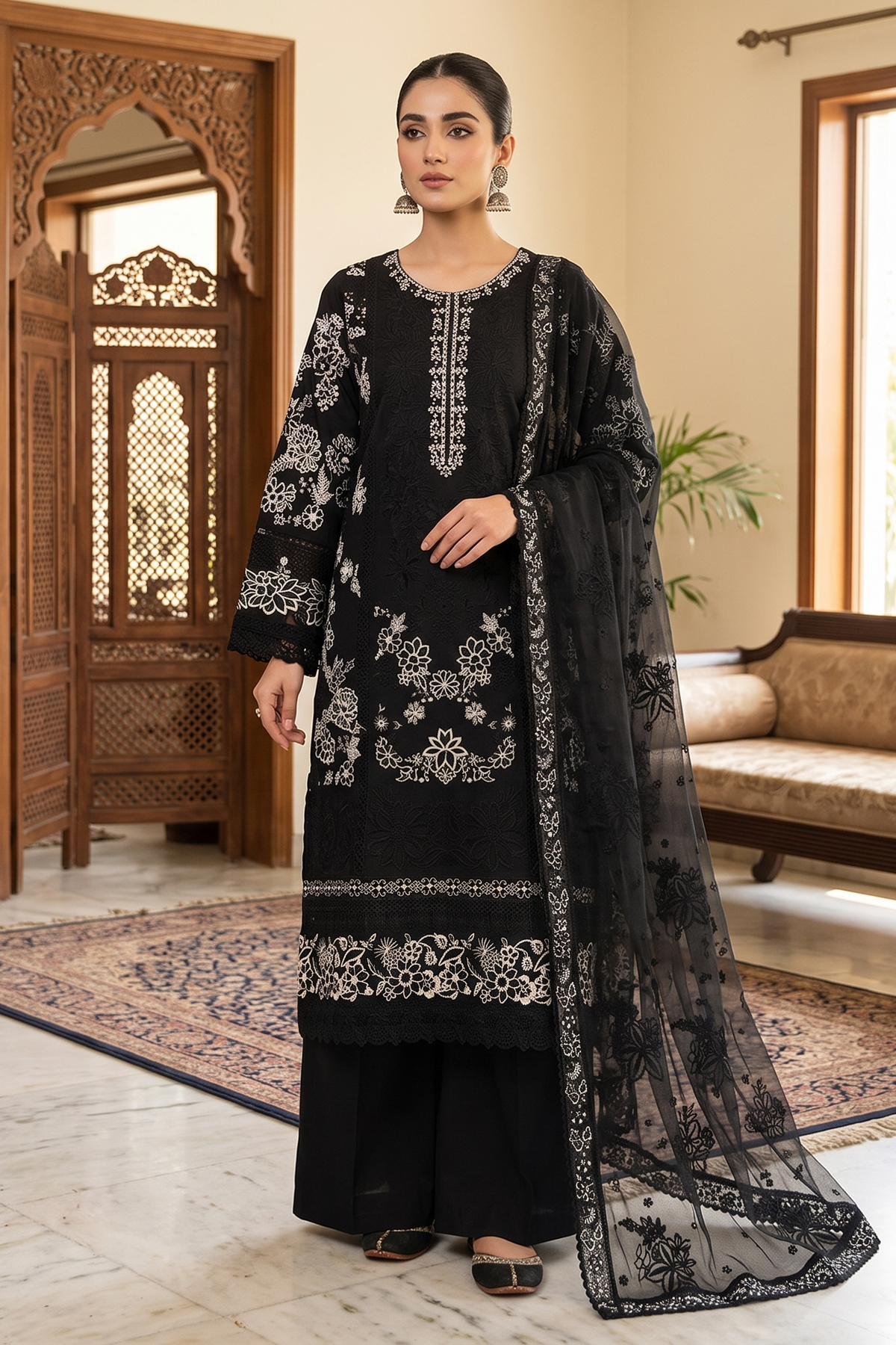 3 Piece -  Stitched Embroidered Premium Cotton Suit