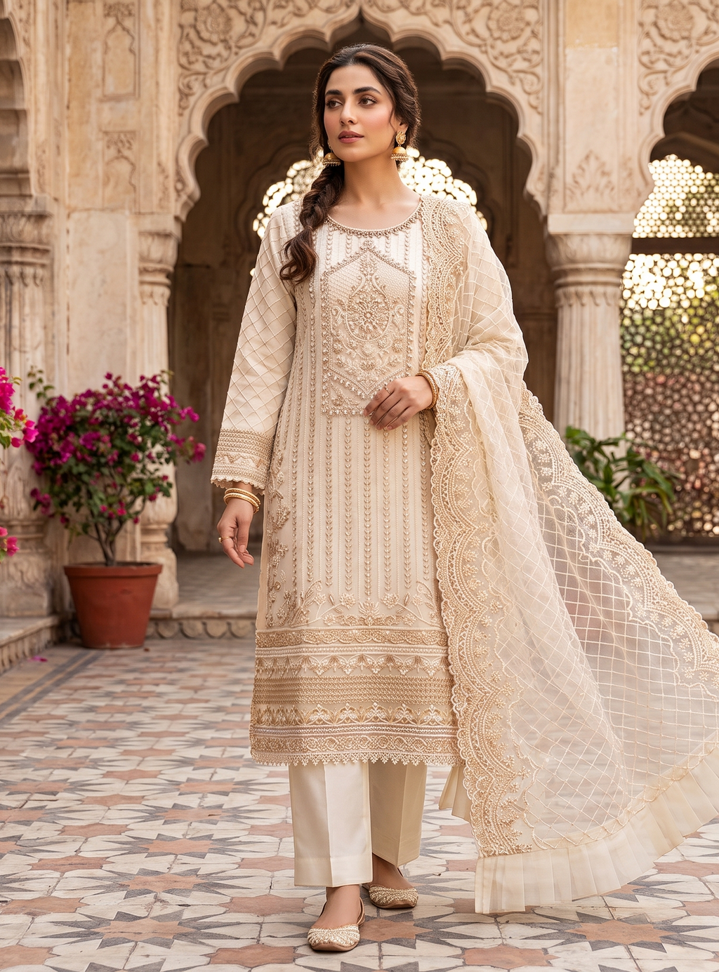 3 Piece - Embroidered Fancy Organza Suit