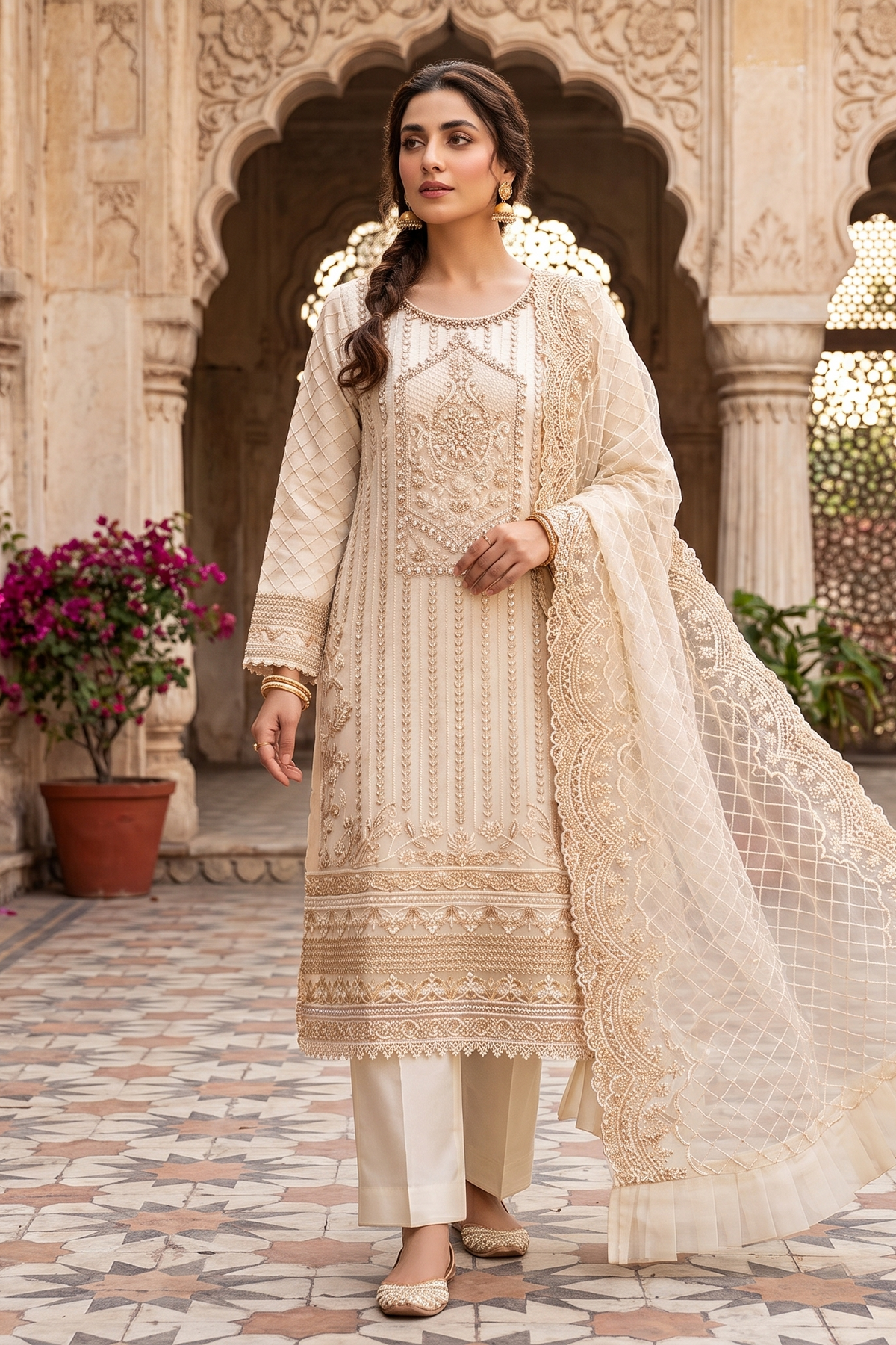 3 Piece - Stitched Embroidered Fancy Organza Suit
