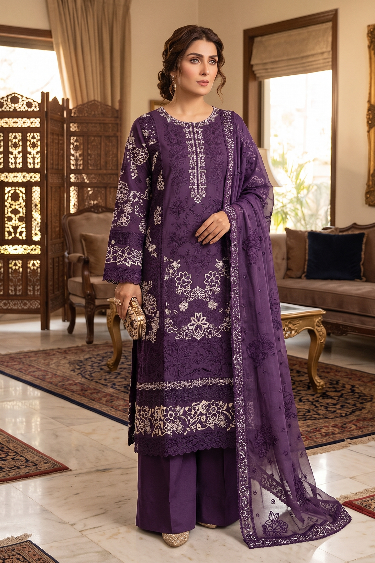 3 Piece -  Stitched Embroidered Premium Cotton Suit