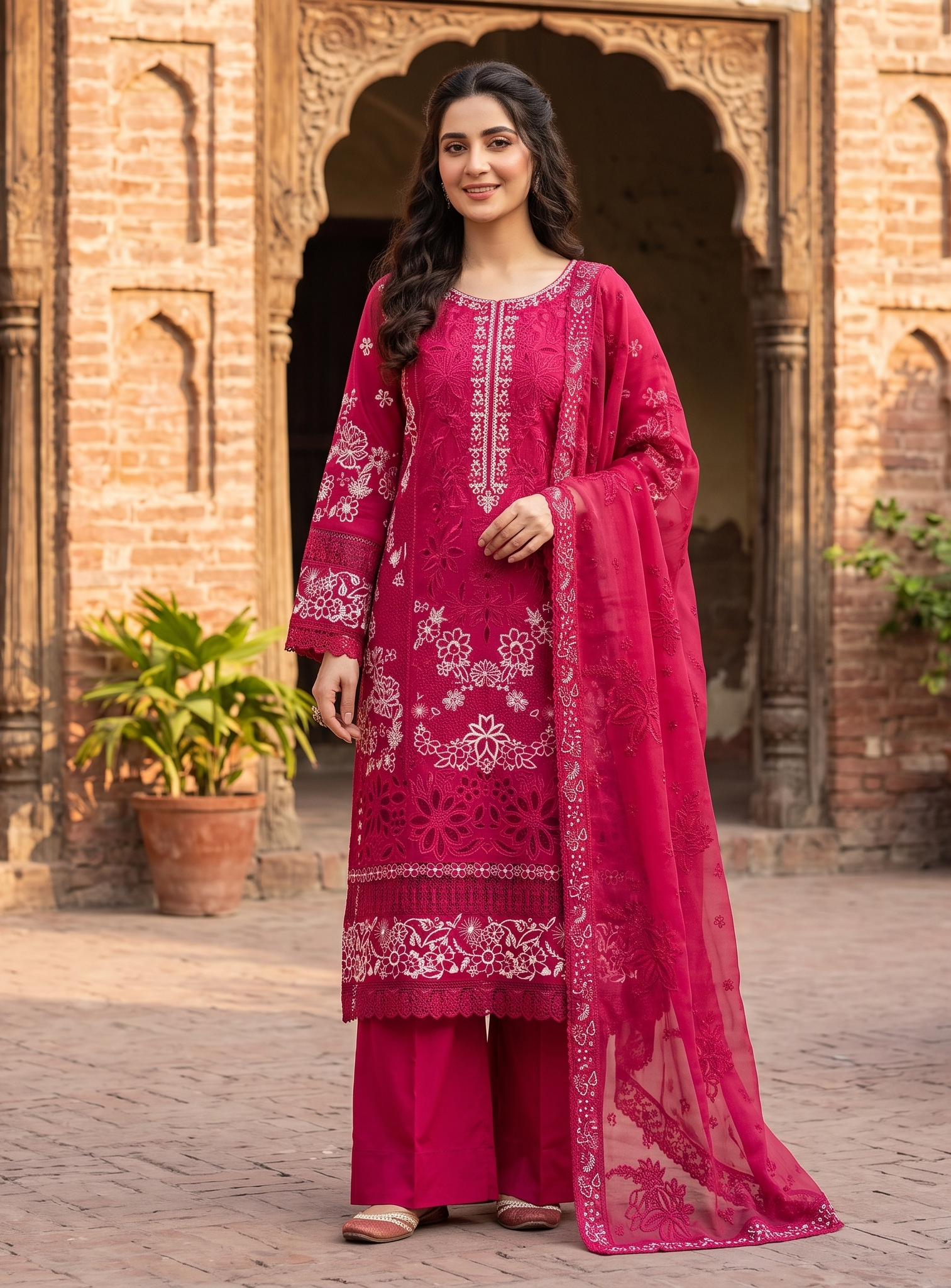 3 Piece - Embroidered Premium Cotton Suit
