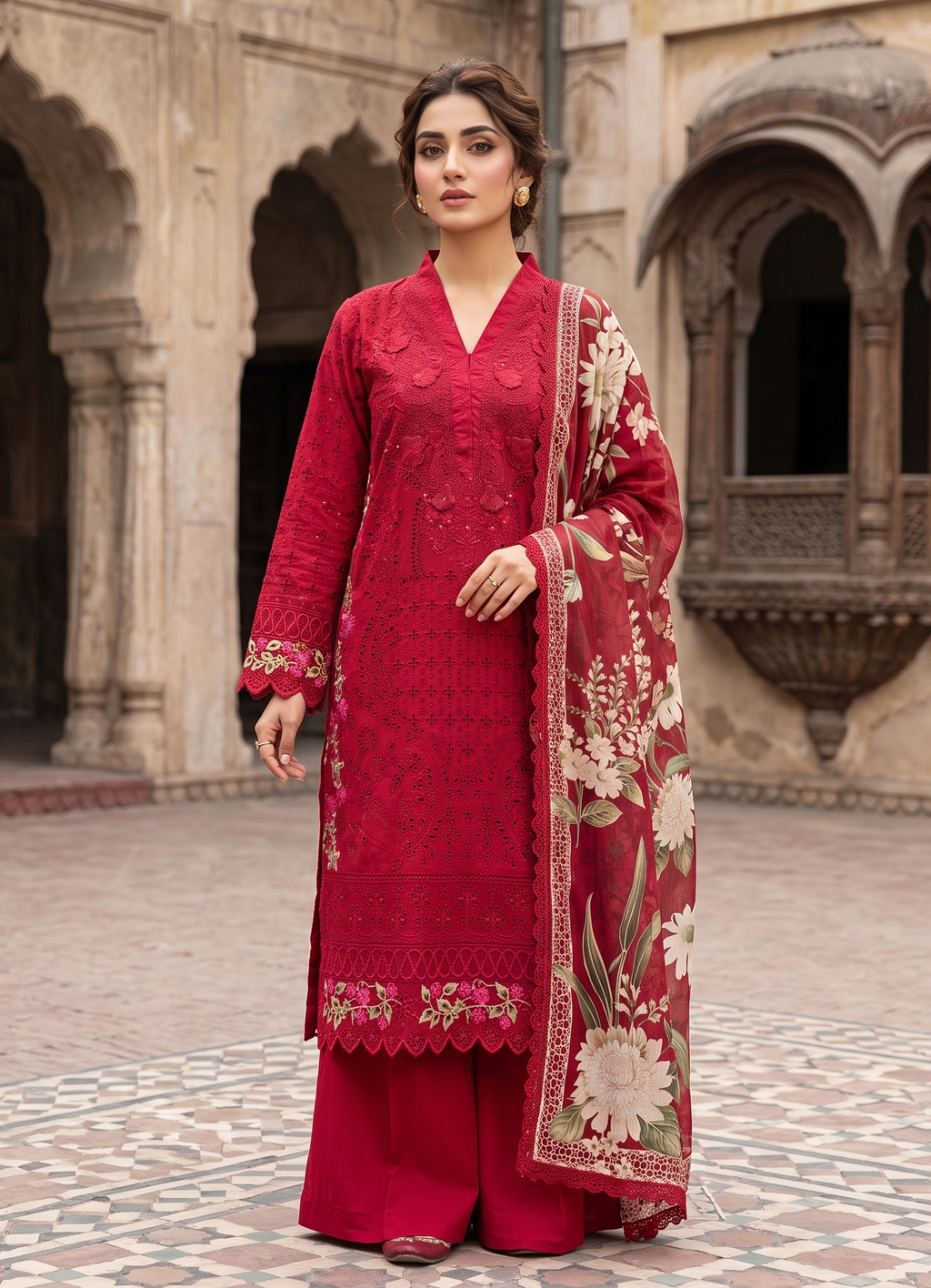 3 Piece - Embroidered Premium Cotton Suit