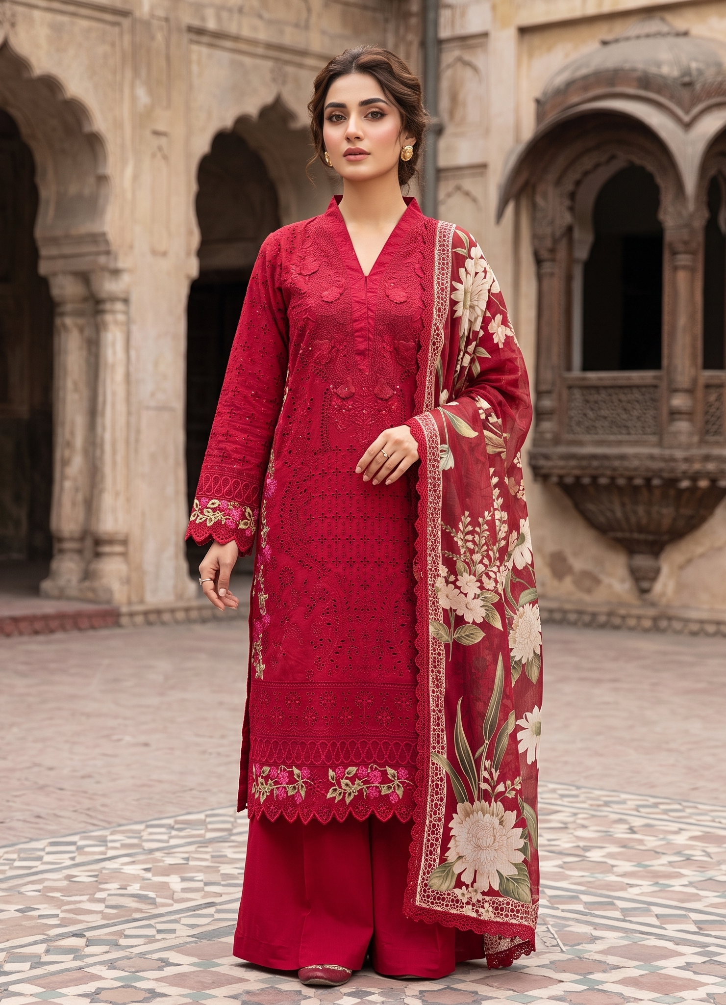 3 Piece - Embroidered Premium Cotton Suit