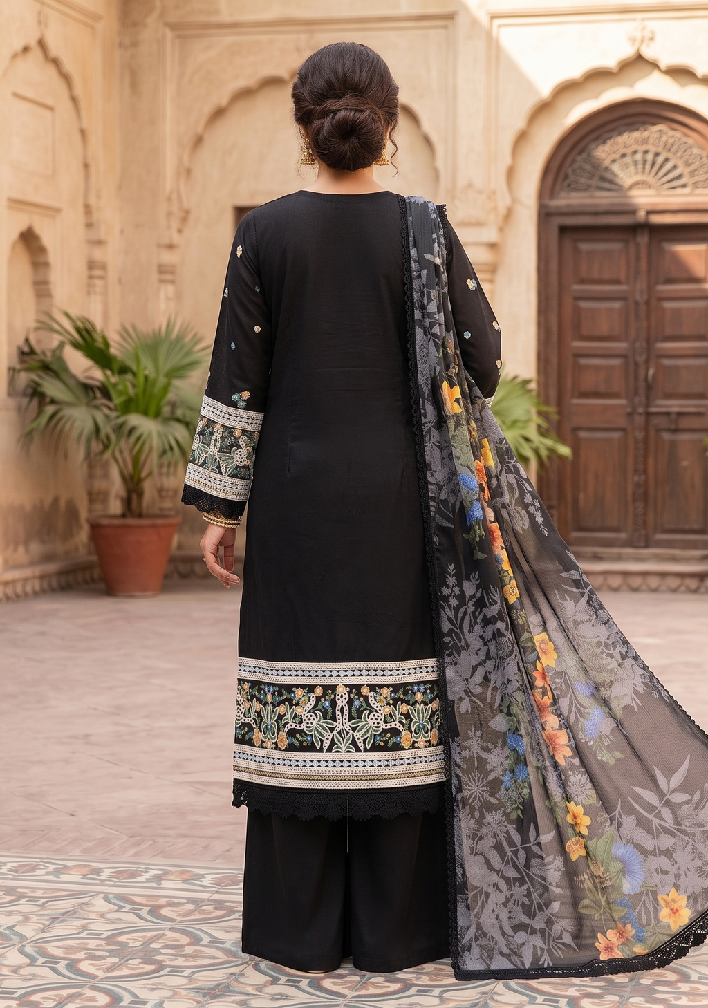 3 Piece - Embroidered Premium Cotton Suit