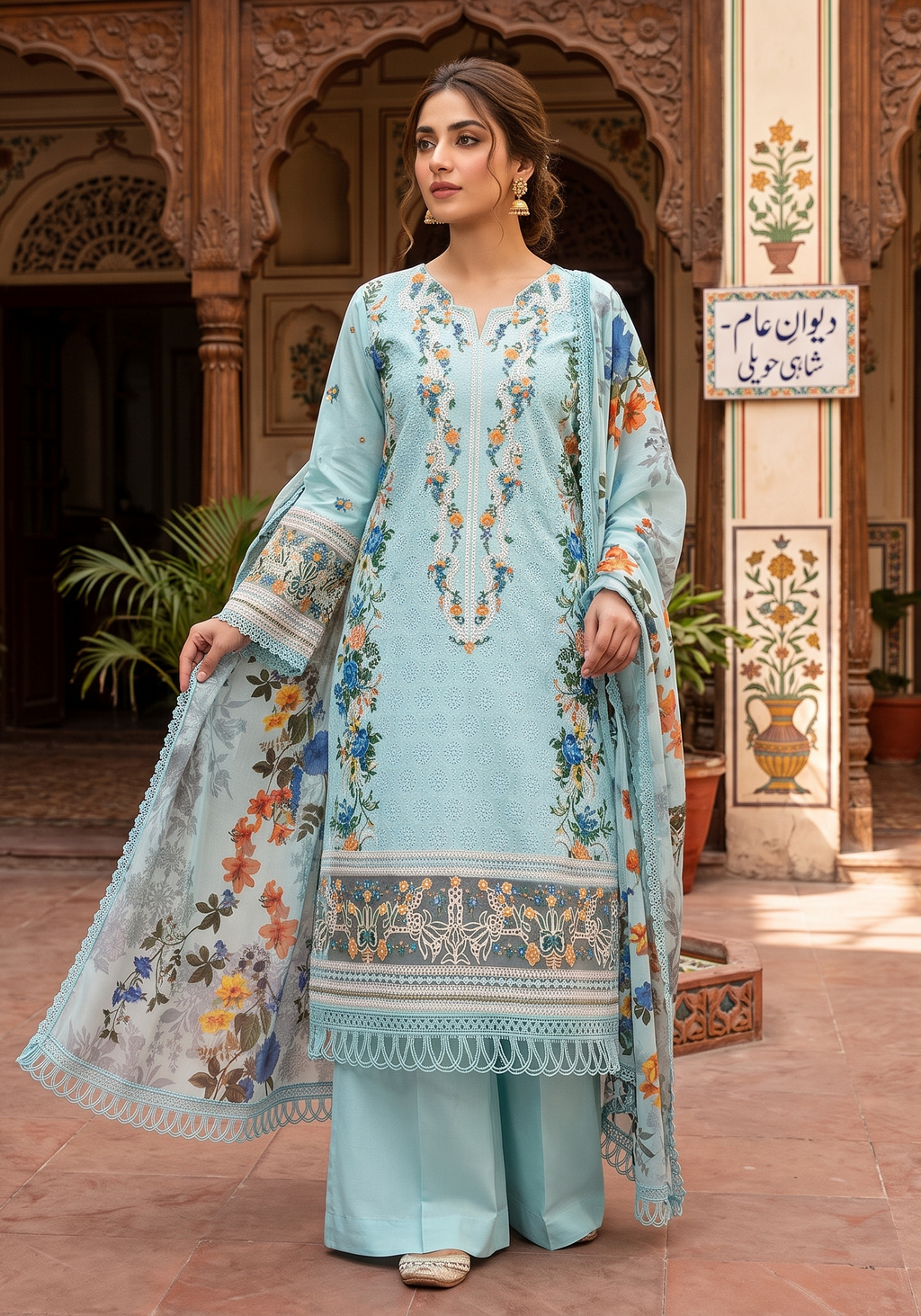 3 Piece - Embroidered Premium Cotton Suit