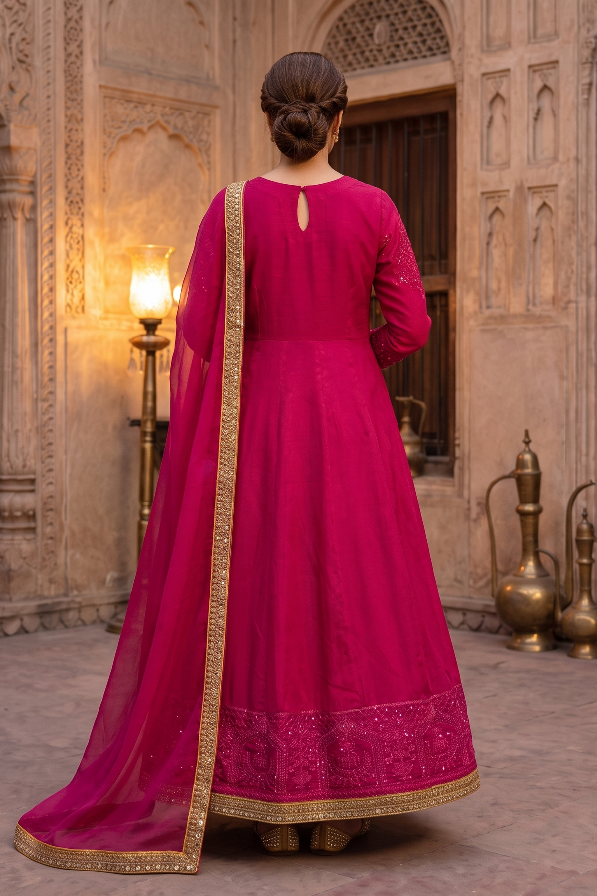 3 Piece - Stitched Embroidered Premium Cotton Anarkali Frock