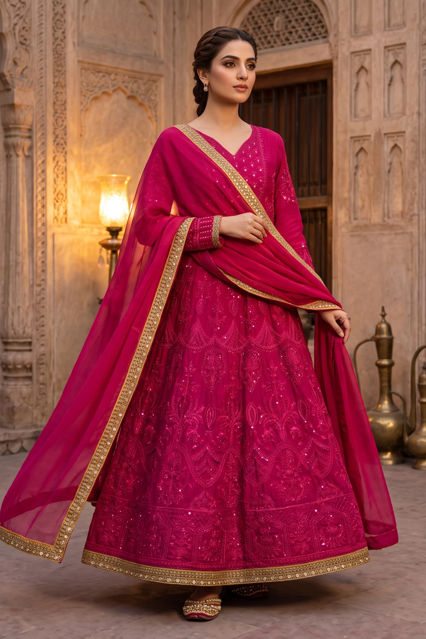 3 Piece - Stitched Embroidered Anarkali Frock