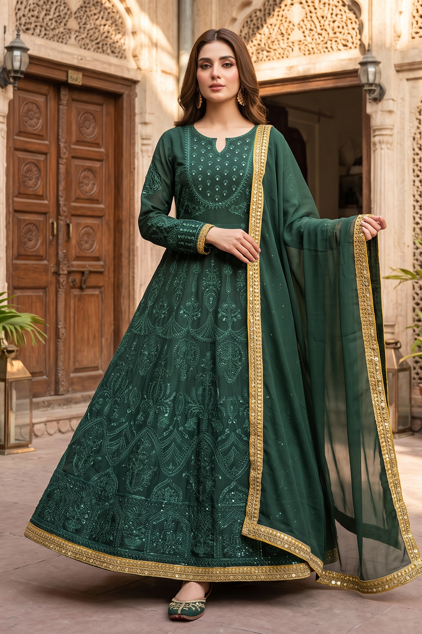 3 Piece - Stitched Embroidered Anarkali Frock