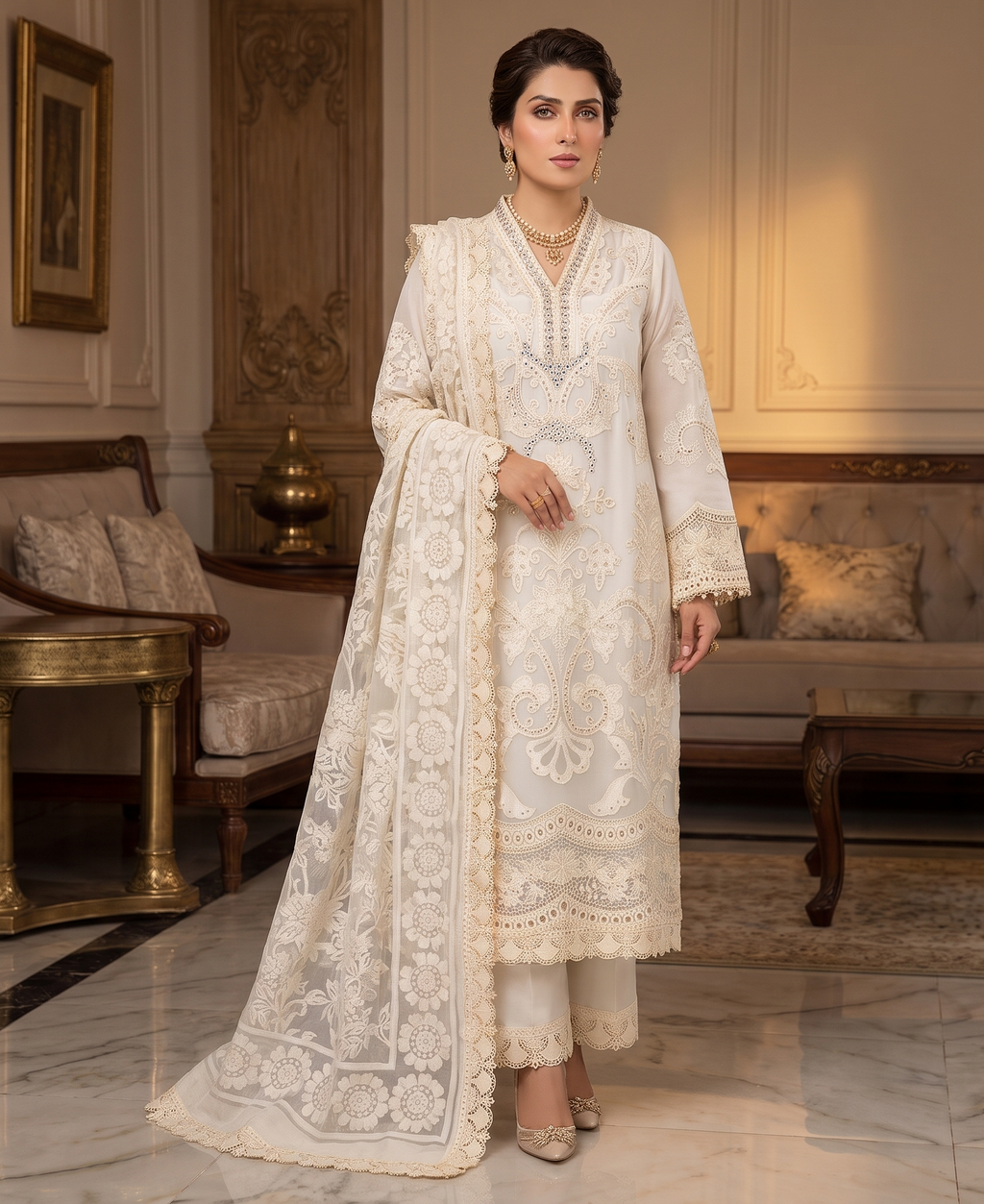 3 Piece - Embroidered Fancy Organza Suit