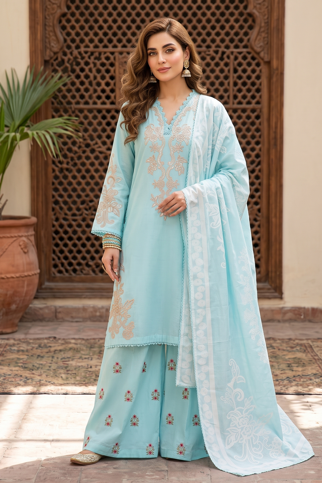 3 Piece - Stitched Embroidered Premium Cotton Suit