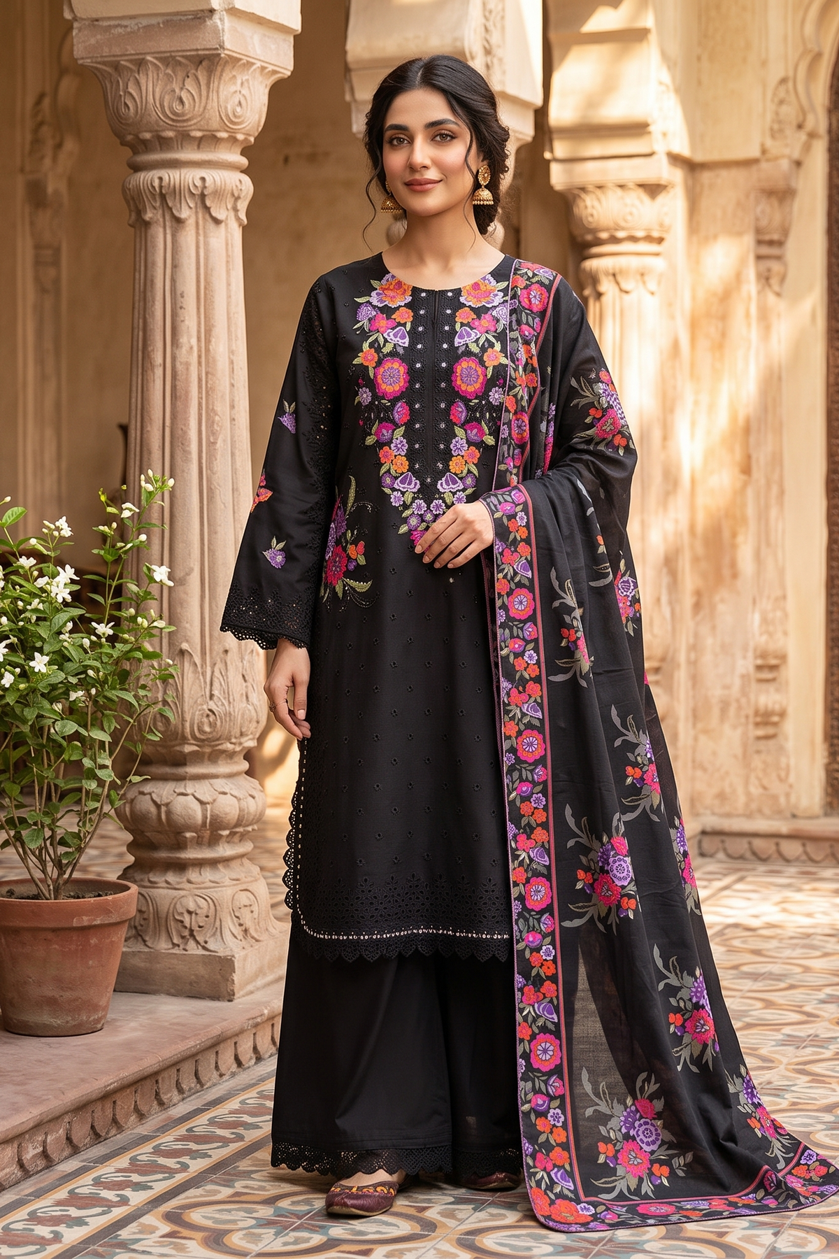3 Piece - Stitched Embroidered Premium Cotton Suit