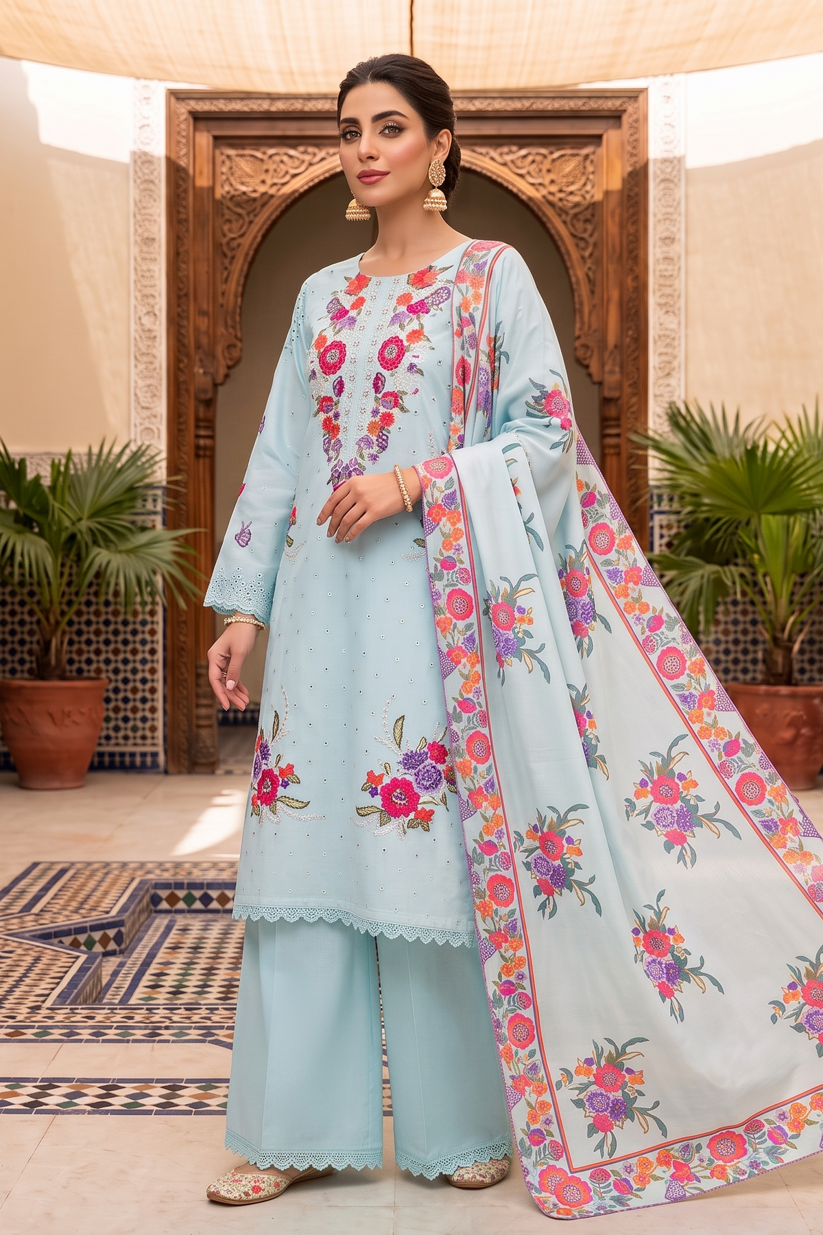 3 Piece - Stitched Embroidered Premium Cotton Suit