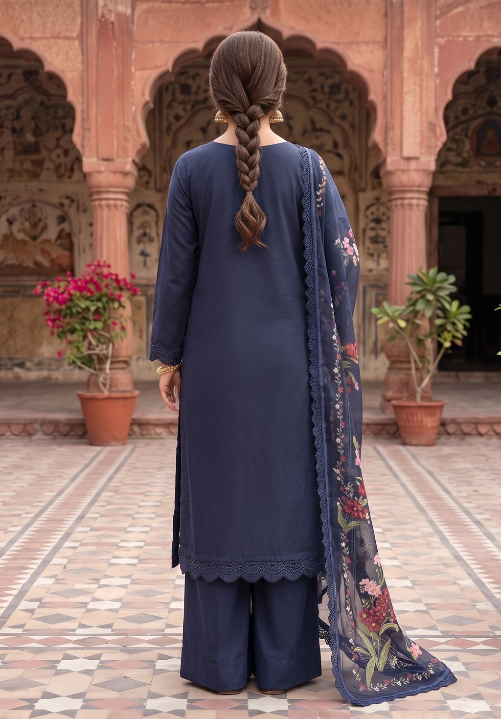3 Piece - Embroidered Premium Cotton Suit
