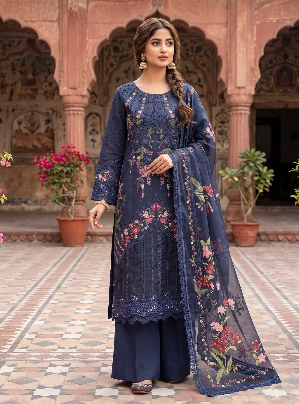 3 Piece - Embroidered Premium Cotton Suit